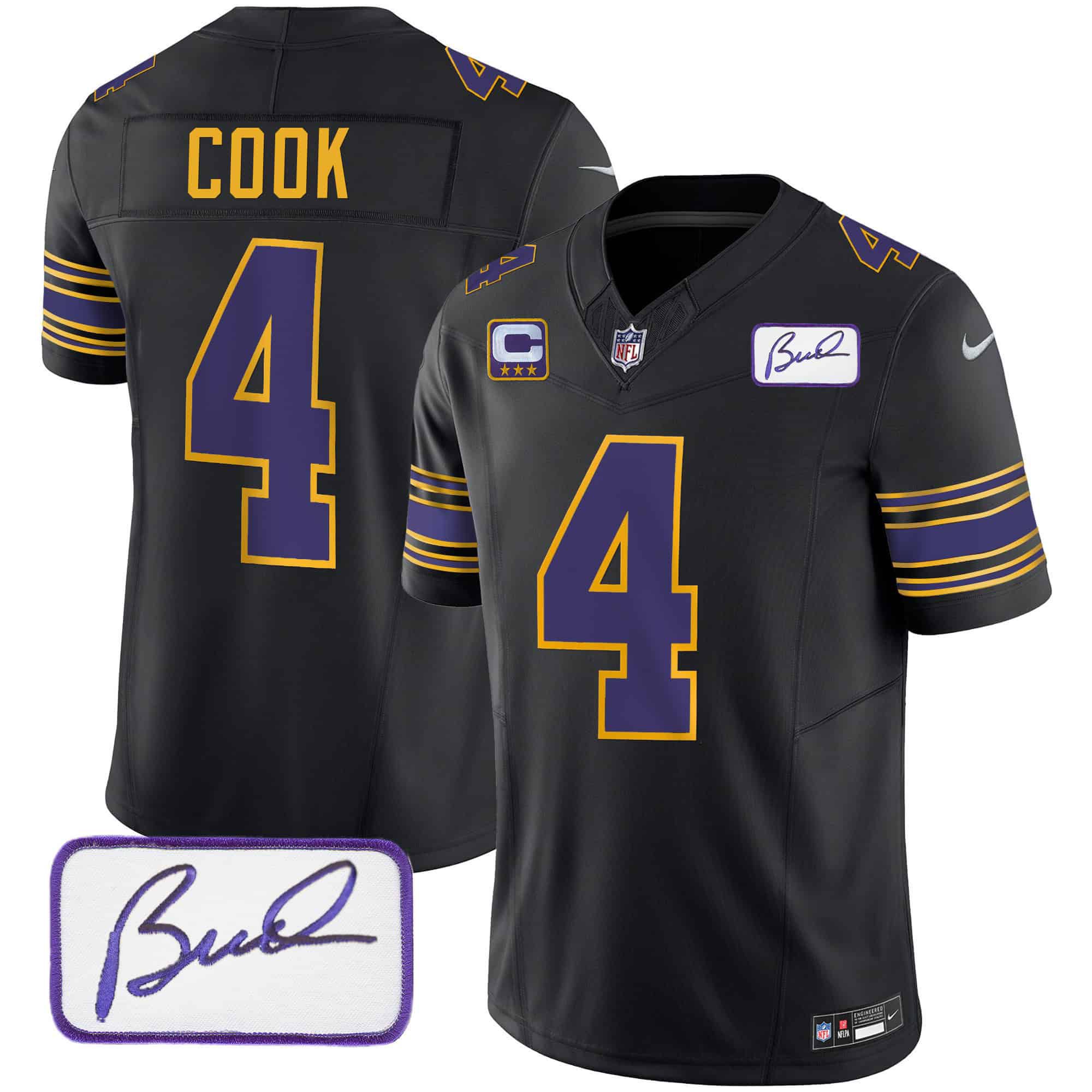 Men Minnesota Vikings #4 Cook Black 2024 Nike Bud Grant Patch Classic Limited NFL Jersey->indianapolis colts->NFL Jersey